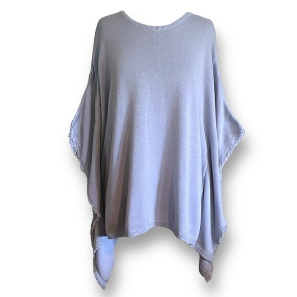 Vineyard Vines Womens Poncho Sweater Sz XSmall Small Gray Cotton Fringe Pullover - Picture 1 of 7